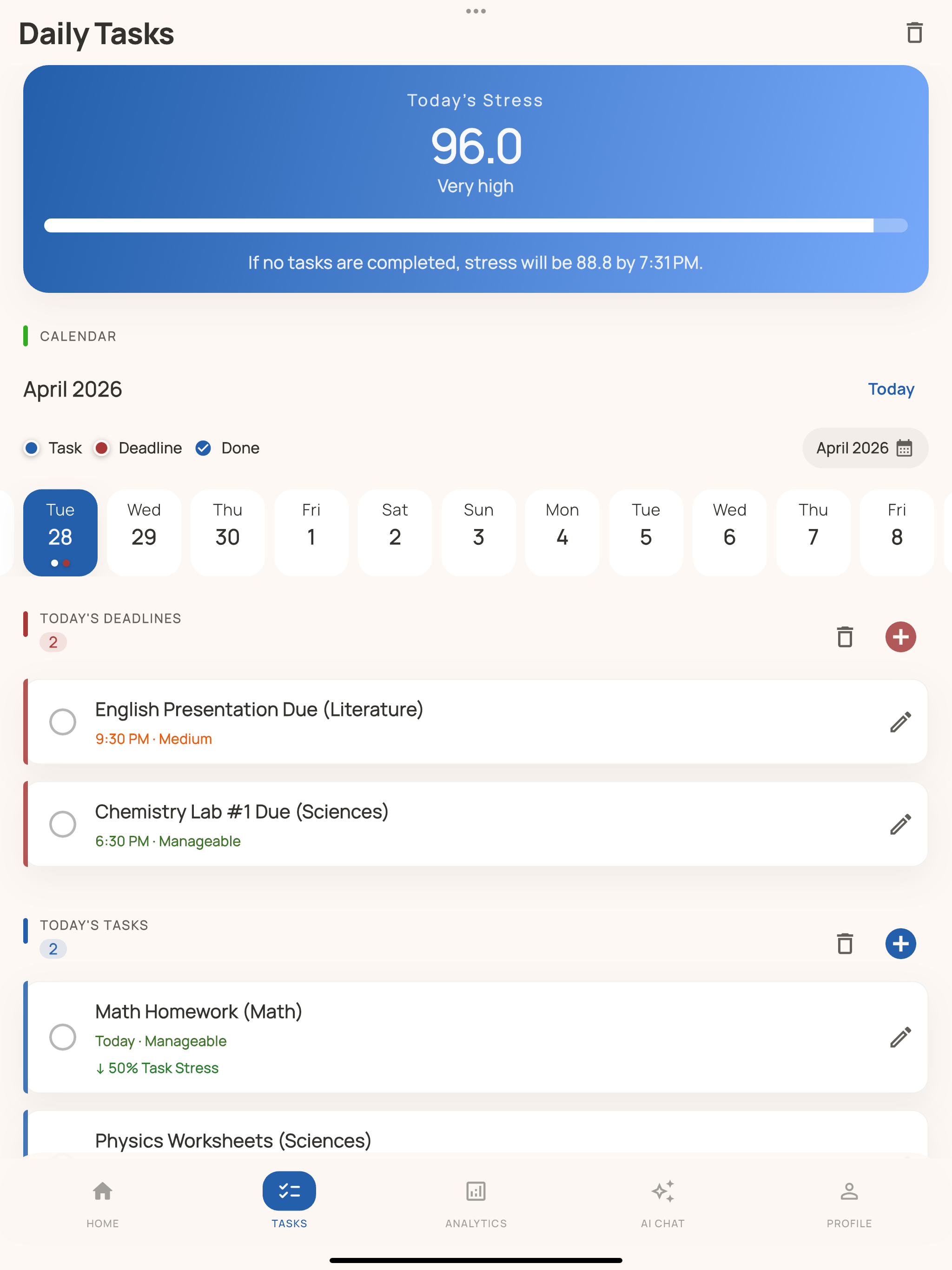 StressTide task screen preview